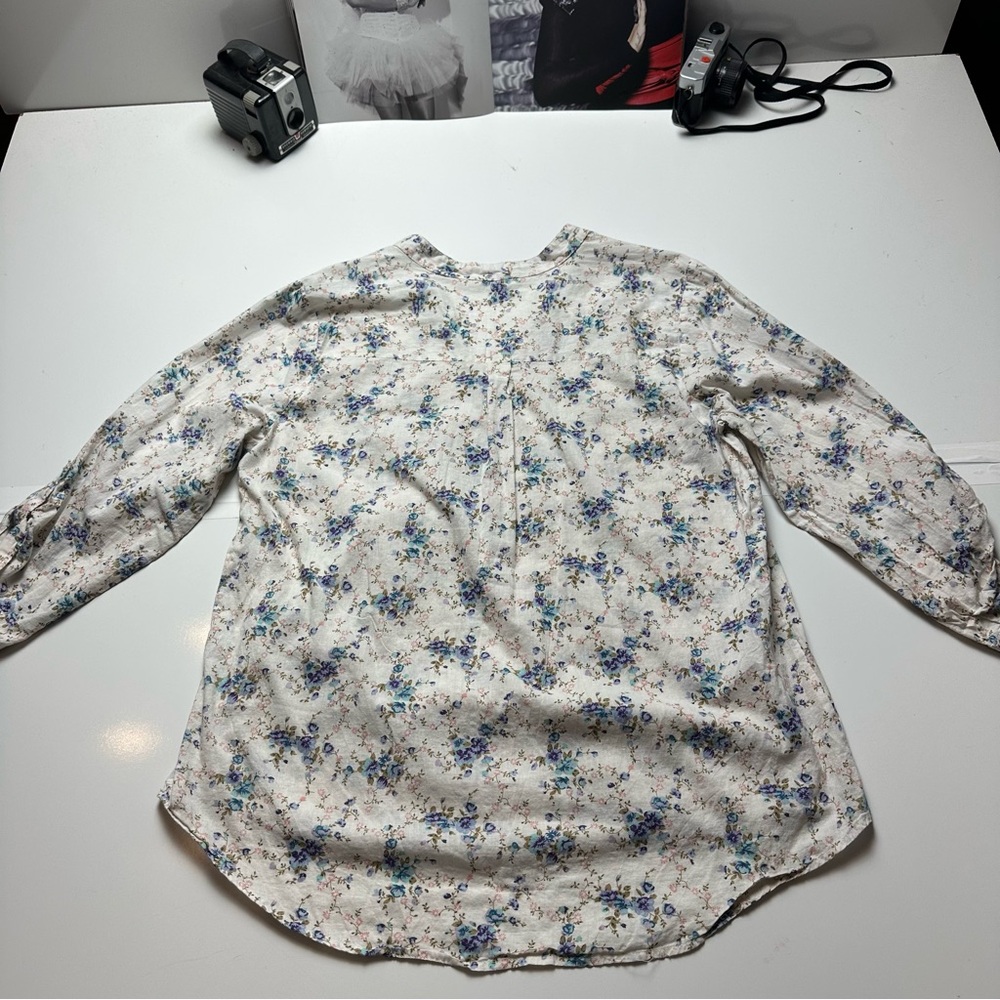 Eden & Olivia Floral Peasant Blouse Cottagecore Prairie Cotton Top Blue Cream XL - Picture 11 of 11